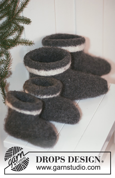 House Elves / DROPS Extra 0-568 - Knitted and felted slippers for baby, children, women and men in DROPS Snow. Size 4½ - 414 Theme: Christmas