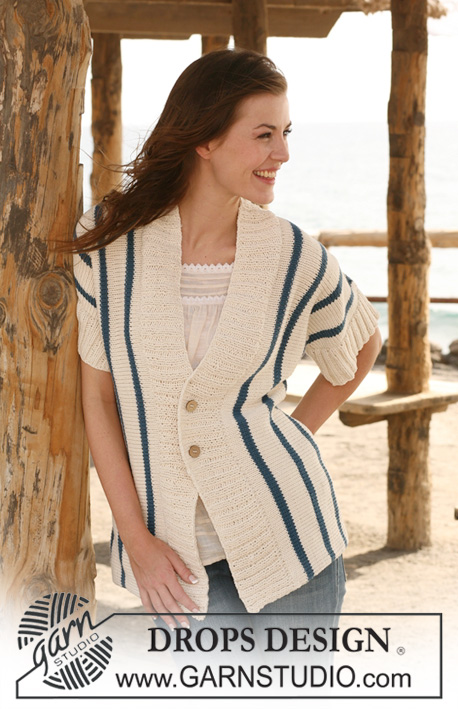 DROPS Extra 0-618 - DROPS ermsømløs jakke med korte ermer og striper strikket sidelengs fra erme til erme i ”Paris”. Str S - XXXL