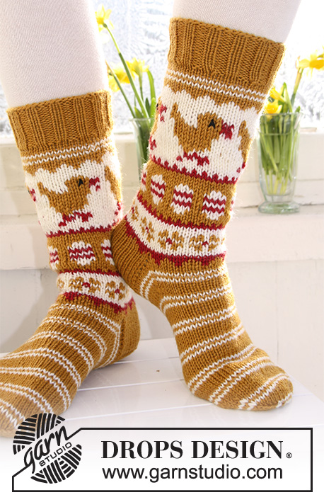 Pio Pio / DROPS Extra 0-625 - Knitted DROPS socks in ”Karisma” with Easter pattern. 