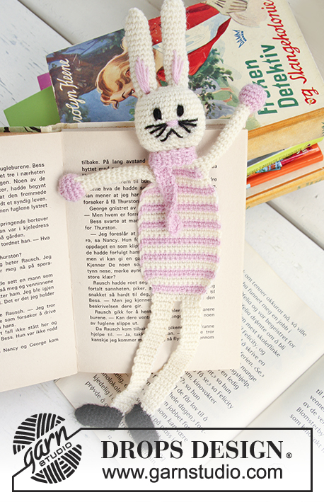 Bella, the Book Bunny / DROPS Extra 0-633 - Crochet bunny bookmark in DROPS Alpaca.