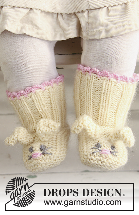 Bunny Toes / DROPS Extra 0-634 - DROPS  húsvéti nyuszis cipő BabyMerino és Kid-Silk fonallal.