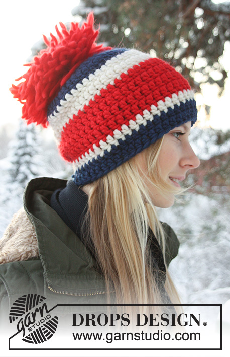 Ski Fun / DROPS Extra 0-753 - Crochet DROPS hat in Snow. 