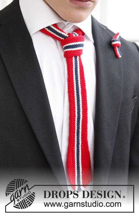 DROPS Extra 0-775 - Gebreide DROPS stropdas en strik in nationale kleuren van Safran 
