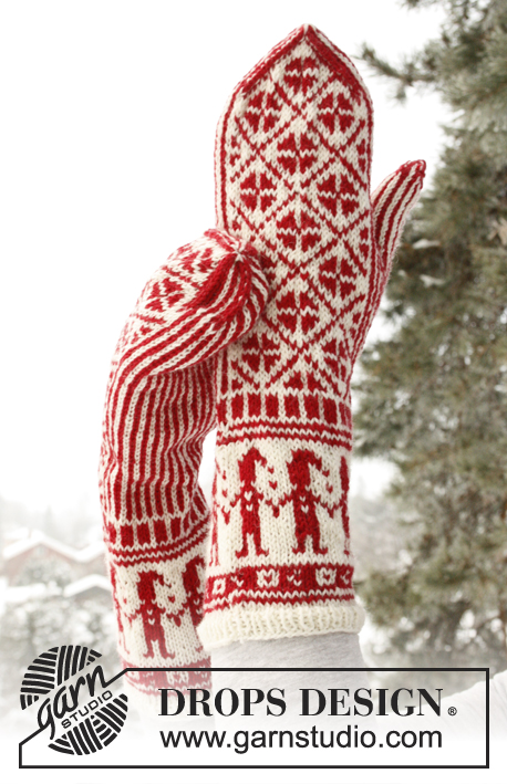 Handy Elves / DROPS Extra 0-791 - Knitted DROPS mittens with Christmas pattern in Fabel. 
