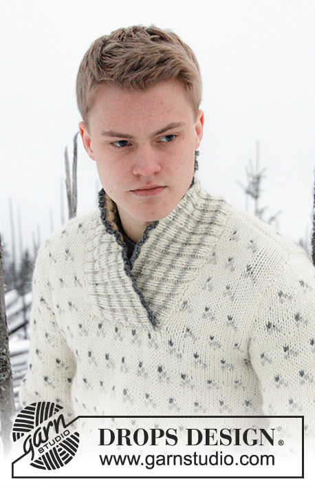 Ocelot / DROPS Extra 0-808 - Knitted jumper for men with pattern and shawl collar, in DROPS Nepal. Size: S - XXXL.