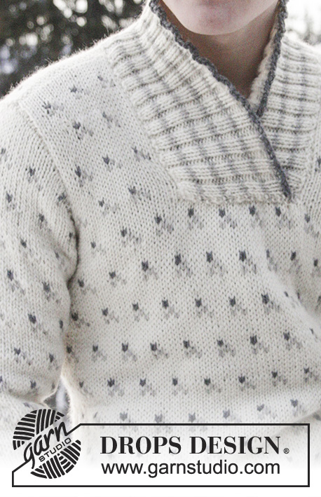 Ocelot / DROPS Extra 0-808 - Kootud DROPSi mustriga sallkraega džemper meestele lõngast ”Nepal”. Suurused S - XXXL.