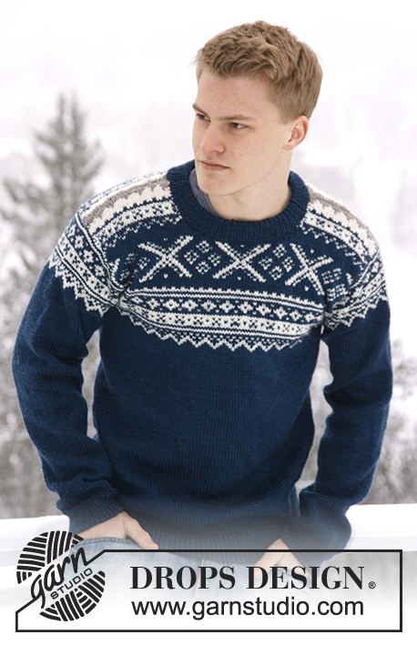 Nordic Midnight / DROPS Extra 0-809 - Strikket sweater til herre i DROPS Karisma med norsk mønster. Str S – XXXL