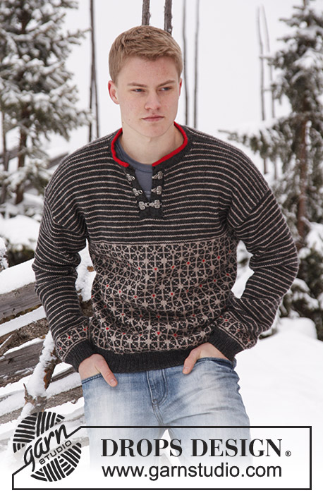 Leifur / DROPS Extra 0-811 - Strikket sweater til herre i DROPS Karisma med norsk mønster. Str S – XXXL