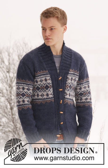 Harald / DROPS Extra 0-813 - Men's knitted jacket in DROPS Alaska, with pattern and shawl collar. Size: S - XXXL.