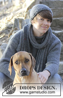 Rover / DROPS Extra 0-819 - Basic DROPS men's pullover and hat in stocking st and scarf in rib in ”Andes”.