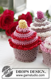 Sweet Sensation / DROPS Extra 0-820 - Crochet DROPS muffin / cupcakes in Muskat.
