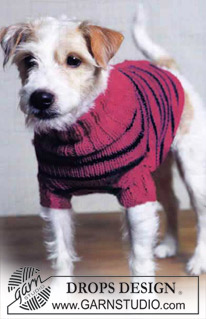 BFF's Jumper / DROPS Extra 0-84 - Sweterek /płaszczyk dla psa na drutach, z włóczki DROPS Merino Extra Fine. Przerabiany od dołu do szyi, dżersejem, w paski i z otworem wzdłuż pleców. Od XS do L.