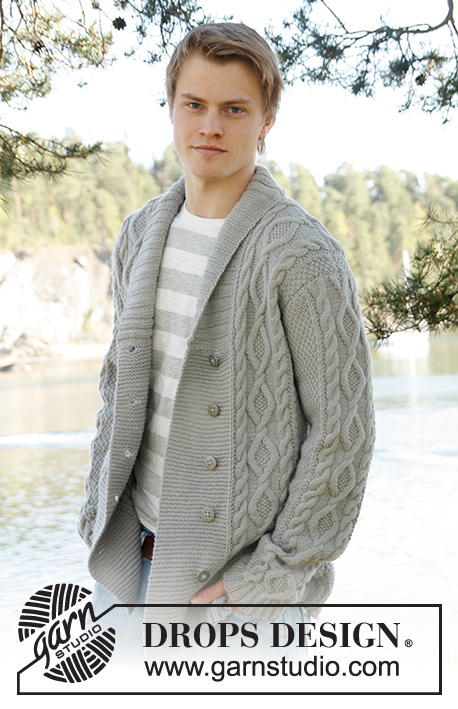 Rambling Man / DROPS Extra 0-850 - Men's knitted jacket in DROPS Lima, with cable pattern and shawl collar. Size: S - XXXL. 
