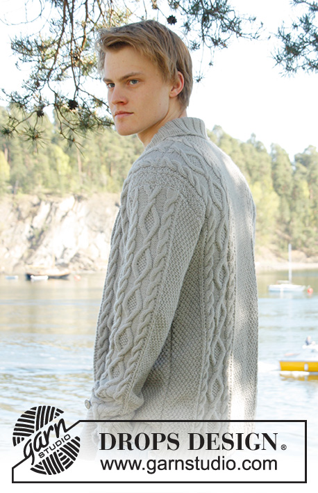 Rambling Man / DROPS Extra 0-850 - Men's knitted jacket in DROPS Lima, with cable pattern and shawl collar. Size: S - XXXL. 
