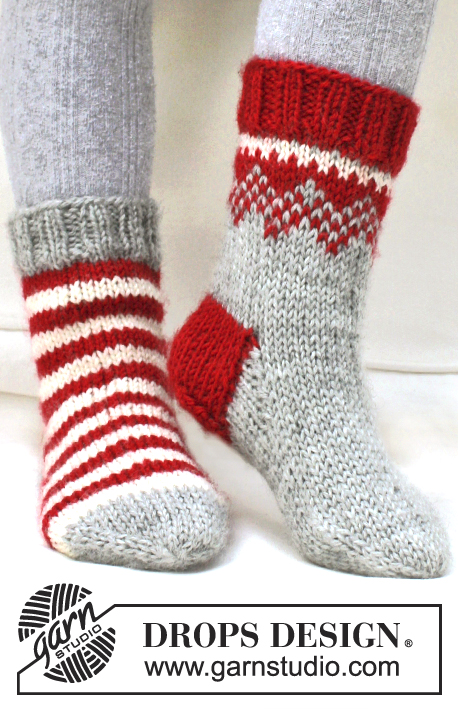 Twinkle Toes / DROPS Extra 0-865 - Strikkede sokker til baby, barn og voksen i DROPS Karisma. Arbeidet strikkes med nordisk mønster. Størrelse 22 - 43. Tema: Jul