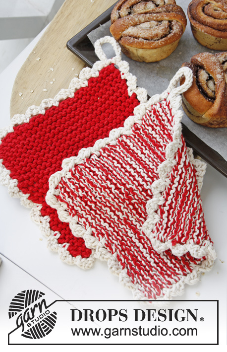 Peppermint Candy / DROPS Extra 0-874 - Knitted DROPS Christmas pot holders in Paris. 