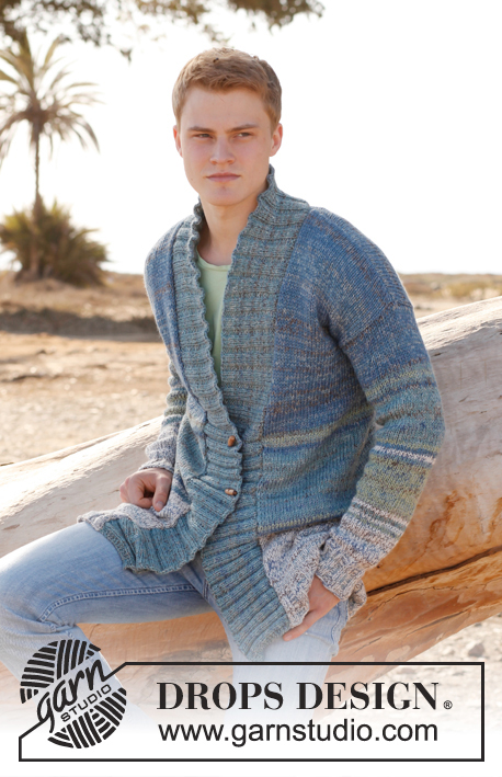 DROPS Extra 0-896 - Knitted DROPS men's jacket in BabyAlpaca Silk and Fabel. Size: S - XXXL.