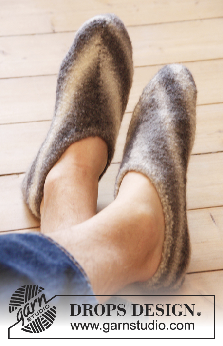 Cottage Trip / DROPS Extra 0-900 - Felted DROPS men's slippers in ”Big Delight”. Size 35 - 44.