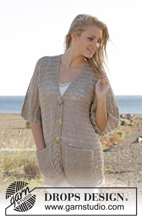 Sand Storm / DROPS Extra 0-918 - Crochet DROPS jacket in ”Cotton Light”. Size: S - XXXL.