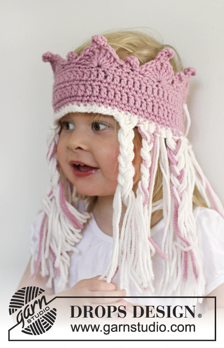 Princess Diana / DROPS Extra 0-926 - Crochet crown with hair in DROPS Nepal. Size 2 - 7 years.
