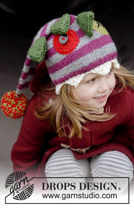 Screech / DROPS Extra 0-930 - Knitted monster hat for children in DROPS Karisma. Hat is worked with fins, eyes and teeth. Size. 3 - 12 years.