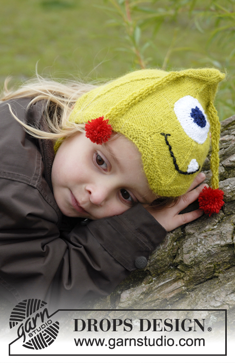 Eye Smile / DROPS Extra 0-932 - Gorro monstro em tricô com antenas, olhos e boca para bebé e criança em DROPS Alpaca.Tamanhos 0 - 4 anos.