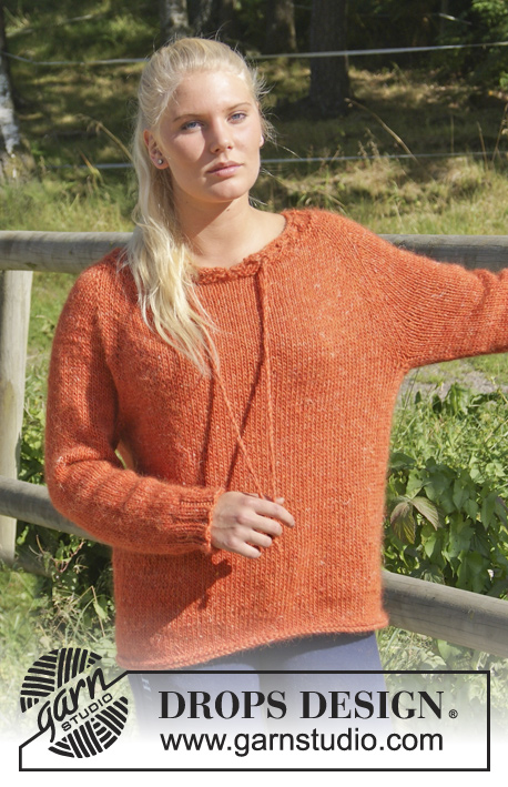 Autumn Love / DROPS Extra 0-937 - DROPS raglánový pulovr se šněrováním pletený shora dolů z příze DROPS ♥ YOU #4 nebo Nepal.
