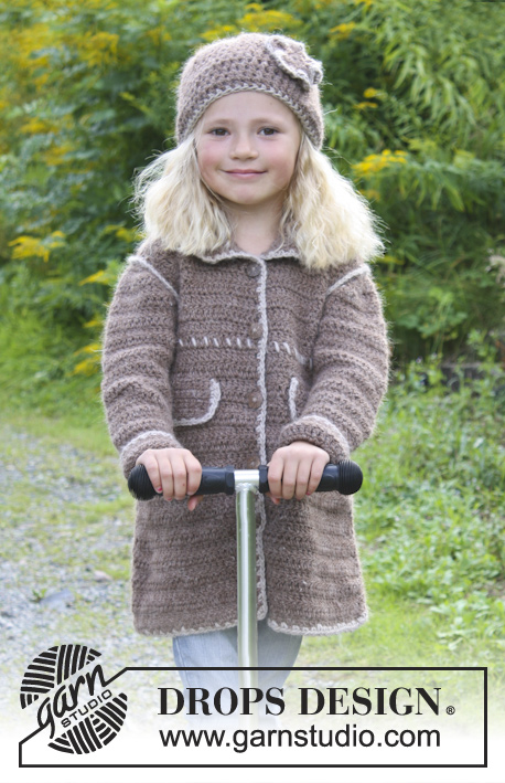 Matilda / DROPS Extra 0-938 - Crochet DROPS coat and hat with decorative edges in ”DROPS ♥ YOU #4” or ”Nepal”. Size 3 - 12 years. 