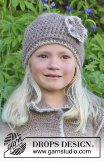 Matilda / DROPS Extra 0-938 - ”DROPS ♥ YOU #4” või ”Nepal” lõngast heegeldatud mantel ja müts. Suurused 3 - 12 aastane.