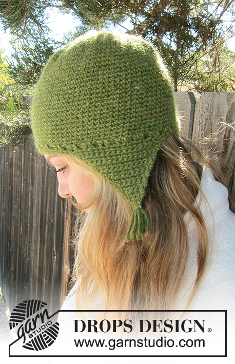 Granny Smith / DROPS Extra 0-943 - Crochet DROPS hat with ear flaps in ”DROPS ♥ YOU #4” or ”Nepal”.