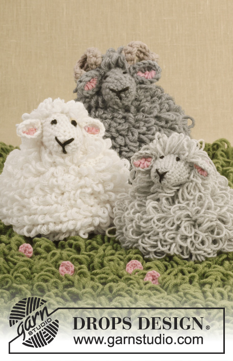 Dolly / DROPS Extra 0-947 - Mouton DROPS au point de bouclettes, au crochet, en ”Merino Extra Fine”.