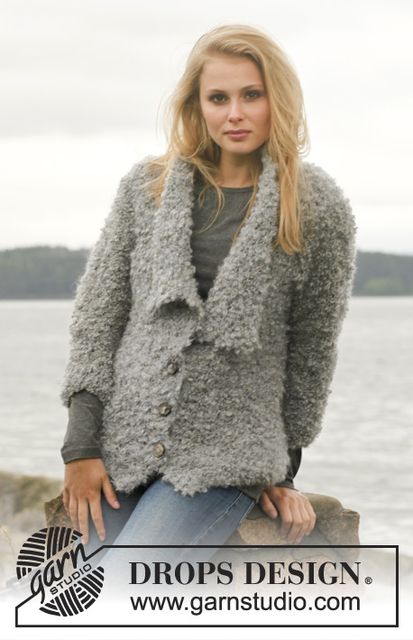 DROPS Extra 0-950 - Knitted DROPS jacket in garter st with lapels in Puddel. Size: S - XXXL.