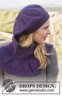 Dear Mary / DROPS Extra 0-959 - Set consists of: Knitted DROPS neck warmer and hat with lace pattern in ”Lima”.