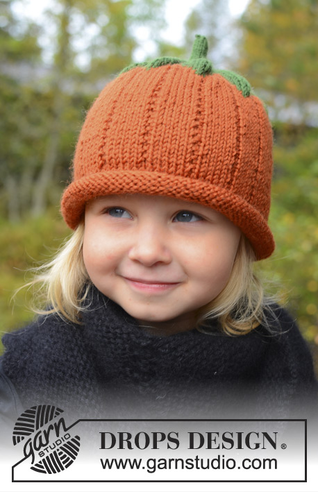 Sweet Pumpkin / DROPS Extra 0-966 - Gorro abóbora em tricô para bebé e criança em DROPS Karisma. Tamanhos 0 - 8 anos. Tema: Halloween