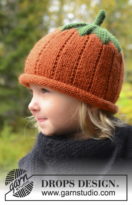 Sweet Pumpkin / DROPS Extra 0-966 - Bonnet citrouille tricotée pour bébé et enfant, en DROPS Karisma. Du 0 au 8 ans. Thème: Halloween.