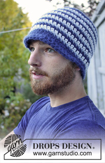 Daniel / DROPS Extra 0-973 - Crochet hat for men, with brim and stripes in DROPS Andes. Size 3 years - XL