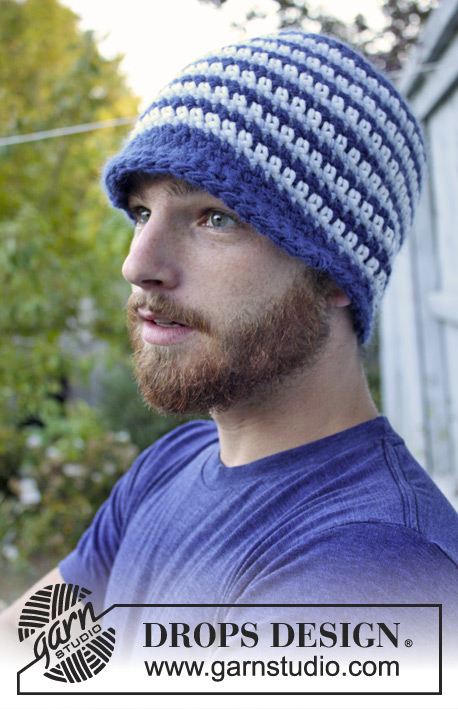 Daniel / DROPS Extra 0-973 - Crochet hat for men, with brim and stripes in DROPS Andes.