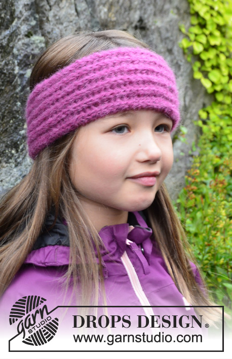 Pretty in Pink / DROPS Extra 0-974 - Knitted DROPS head band with English rib in 2 strands Brushed Alpaca Silk.