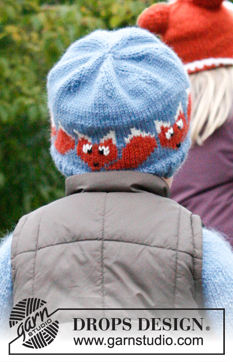 DROPS Extra 0-982 - Bonnet tricoté pour enfant en DROPS Lima, avec jacquard renard. Du 3 au 12 ans.