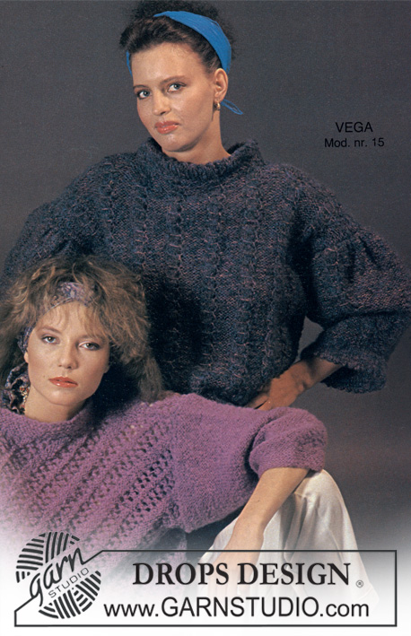 DROPS 1-15 - Sweter na drutach, z warkoczami i bufiastymi rękawami, z włóczki DROPS Vega. Rozmiar M.
