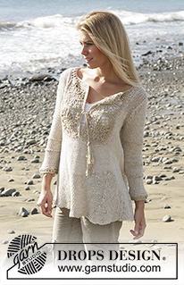 Elbe / DROPS 100-1 - DROPS tunic with crochet diamond pattern and ¾ sleeves in “Bomull-Lin” and “Cotton Viscose”. 