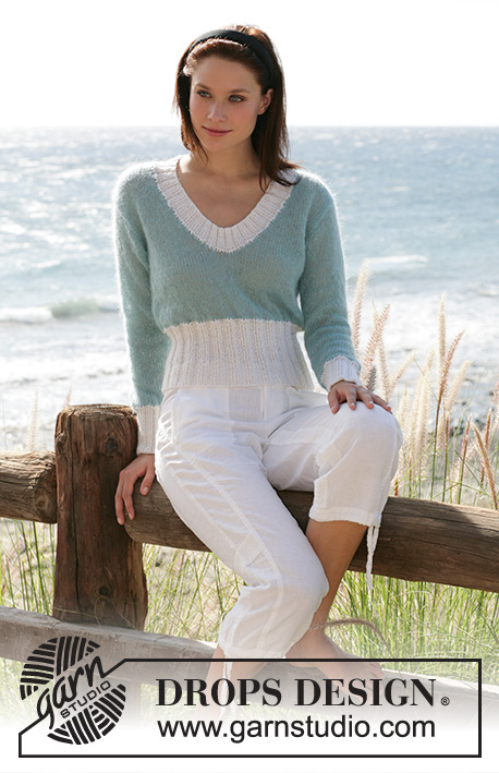 Swansboro / DROPS 100-21 - DROPS jersey knitted in stocking sts with “Vivaldi” and rib in “Alpaca”.