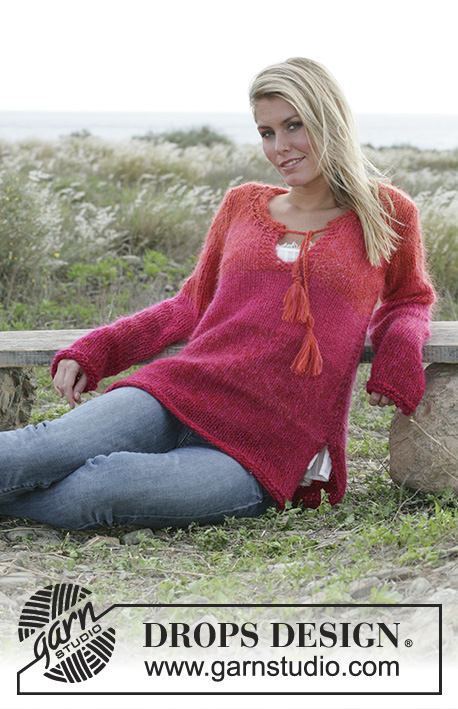 Sunset Kiss / DROPS 100-3 - DROPS tunic with stripes in Vivaldi or Brushed Alpaca Silk and Alpaca.
