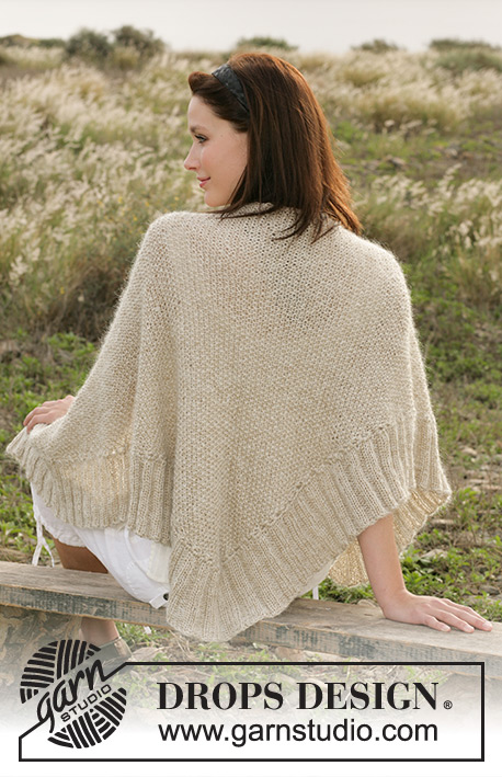 Upstate / DROPS 100-4 - DROPS Shawl knitted in moss stitches with “Vivaldi” and “Cotton Viscose”.