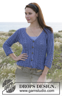 Blue Lavender / DROPS 101-19 - DROPS cardigan with V-neck and textured border in “Safran” and “Cotton Viscose”.
