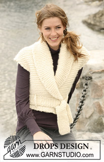 DROPS 102-11 - Short DROPS vest knitted in garter sts with a big collar in ”Snow”. Size S - XXXL.