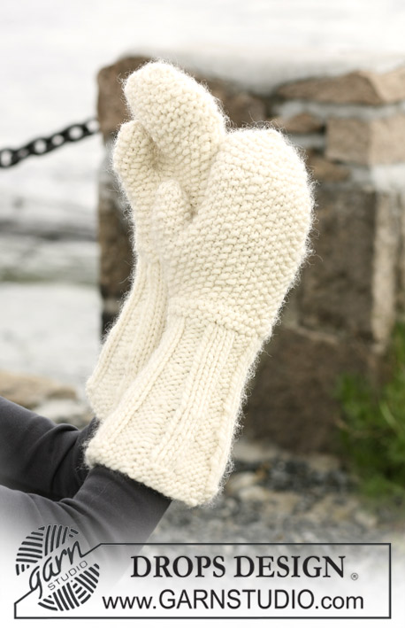 DROPS 102-13 - DROPS rukavice palčáky pletené perličkovým a pružným vzorem z příze Snow.