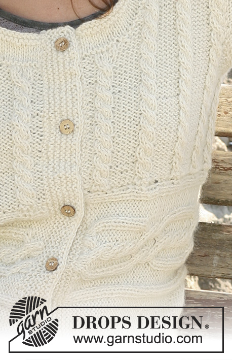 First Kiss / DROPS 102-17 - Rozpinany sweter na drutach, z warkoczami, przerabiany w 2 kierunkach, podwójną nitką włóczki DROPS Alpaca – z długim lub krótkim rękawem – rozmiary od S do XXXL