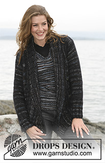 Eclipse / DROPS 102-18 - Long DROPS jacket in Fabel and Vivaldi or Fabel and Brushed Alpaca Silk with Rib. Size S til XXXL.