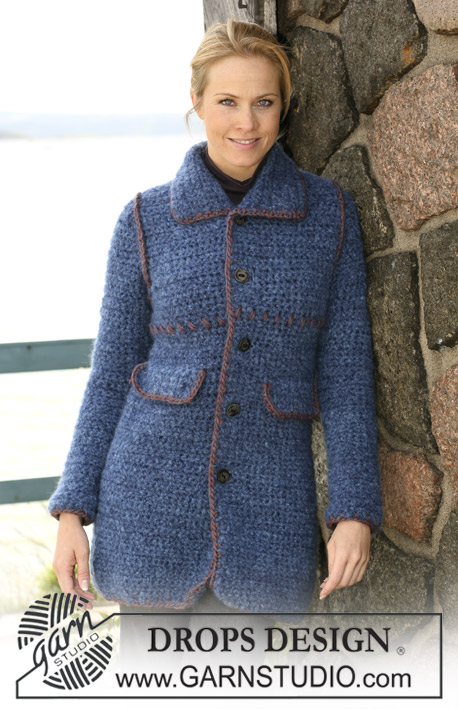 Winter Elegance / DROPS 102-28 - Crochet Drops jacket in ”Highlander” with decorative edges in ”Snow”